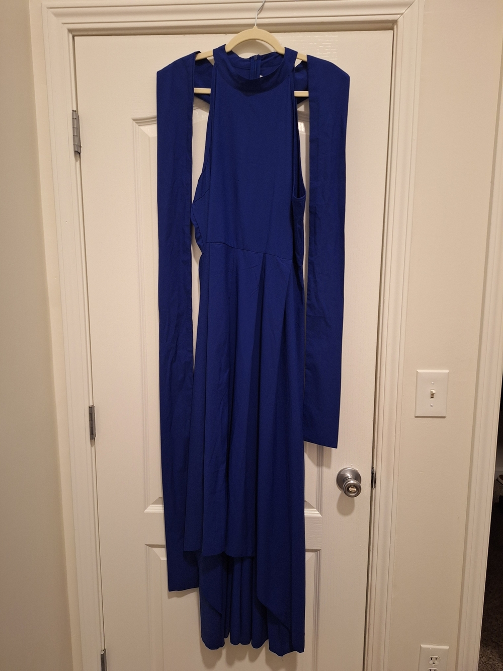 Sleeveless Royal Blue Maxi Dress with Draped Sashes